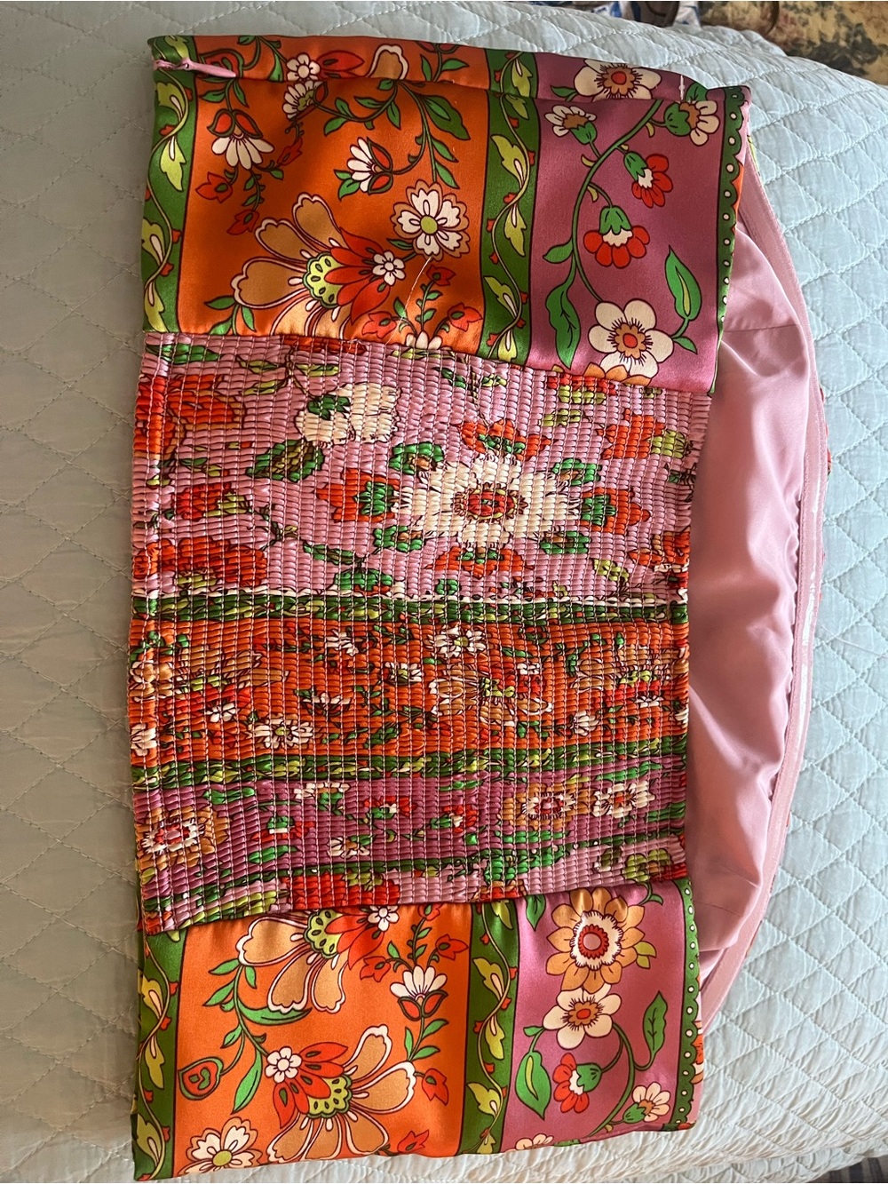 Floral Stripe Wide-Leg Pants with Strapless Top - Orange & Pink & Purple - Picture 4 of 7